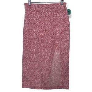 NEW Abercrombie & Fitch Pink White Floral Slit Wrap Midi Skirt Womens Size M